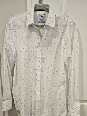 White Button-Down Shirt with Navy Micro Dots